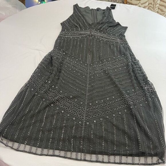 Lauren Ralph Lauren Dresses & Skirts - NWT Lauren Ralph Lauren Black Label Grey Beaded Embellished Dress Size 12 New